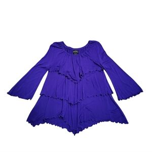 Steven Edwards Purple Blouse Top Size Small S Lettuce Hem Ruffle Fairy Layers